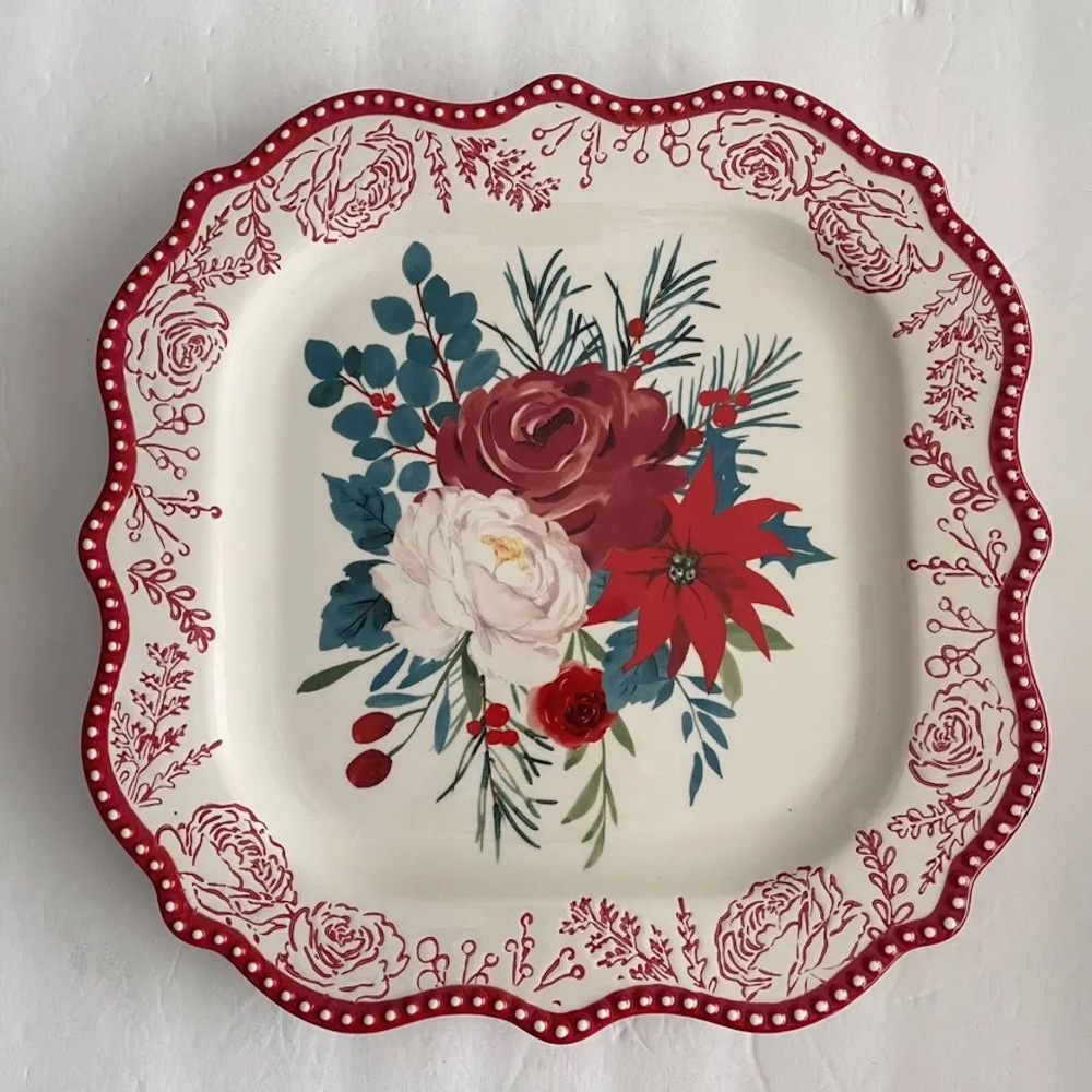 The Pioneer Woman Wishful Winter Serving Platter Rose Red 12.5’